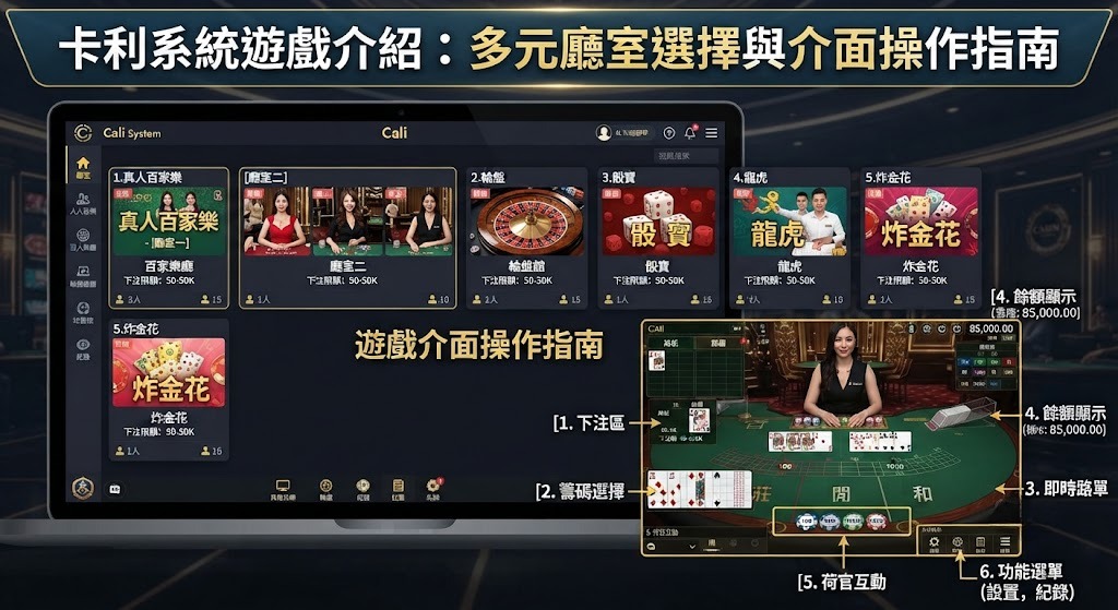 探索卡利系統多元廳室！享受頂級真人視訊與流暢介面操作